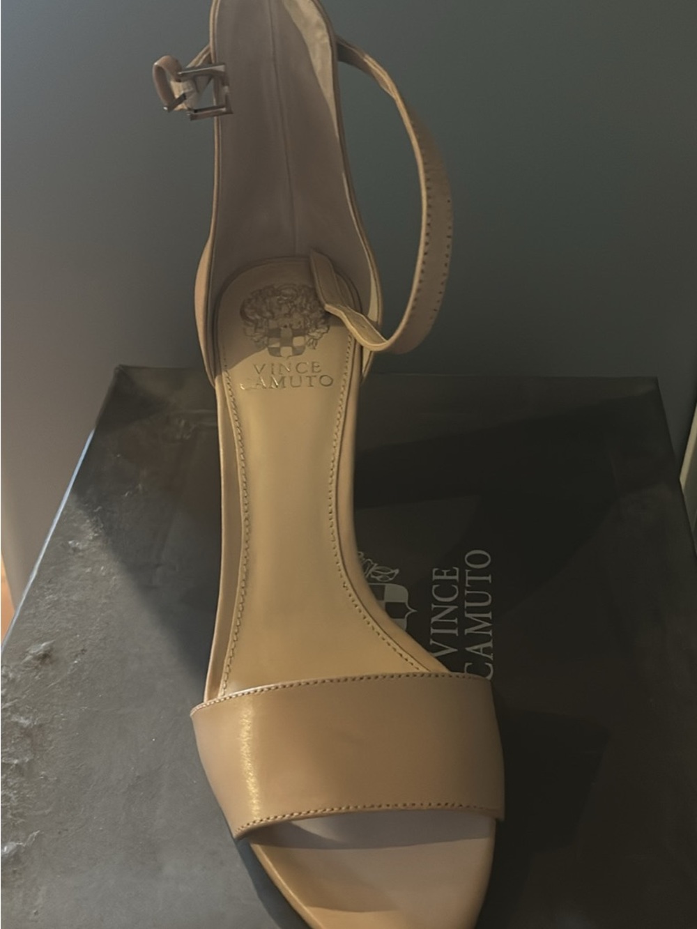 Vince Camuto Nude Ankle-Strap Heeled Sandal